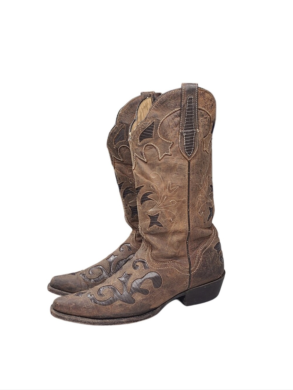 Vtg Womens JB Dillon Goat Leather Overlay Snip Toe Cowgirl Western Boots 9 B
